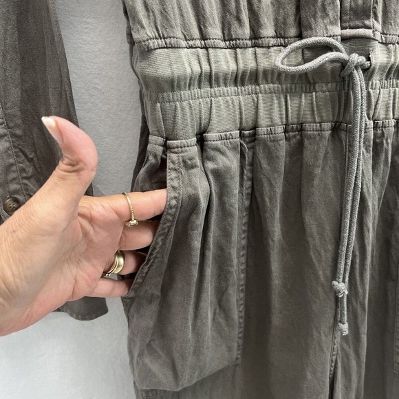 FAHERTY Arlie Jumpsuit Women Medium Green Linen Blend Long Sleeve Stretch - Picture 11 of 16